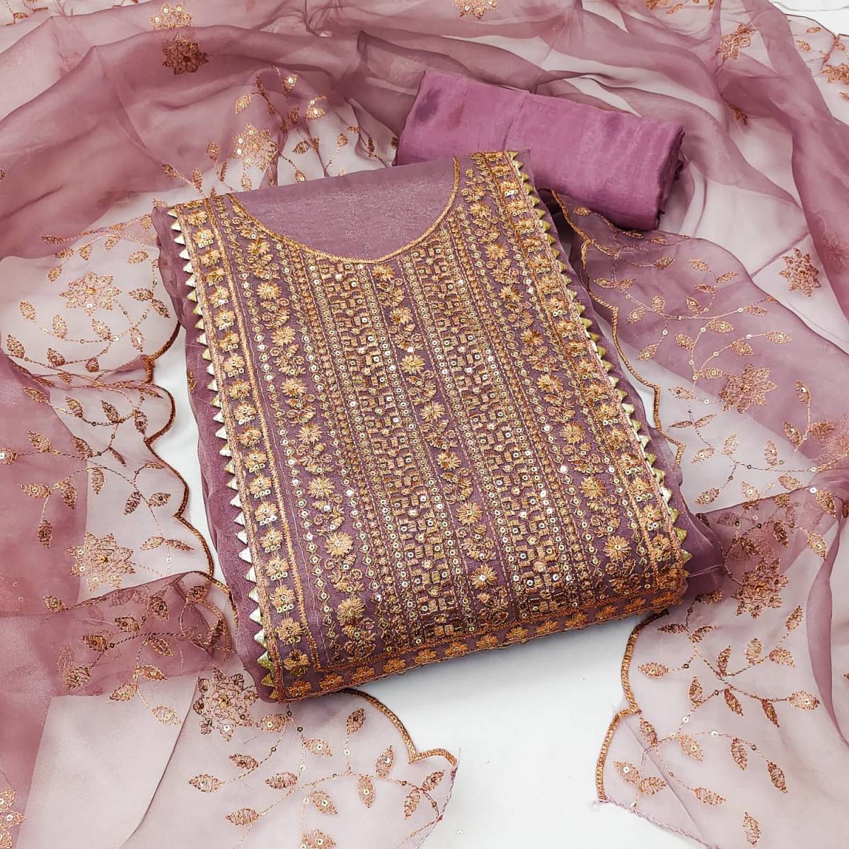 Organza Silk Embroidered Dress Material (Unstitched)