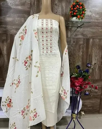 Stylish Cotton Dress Material With Dupatta Set For Women