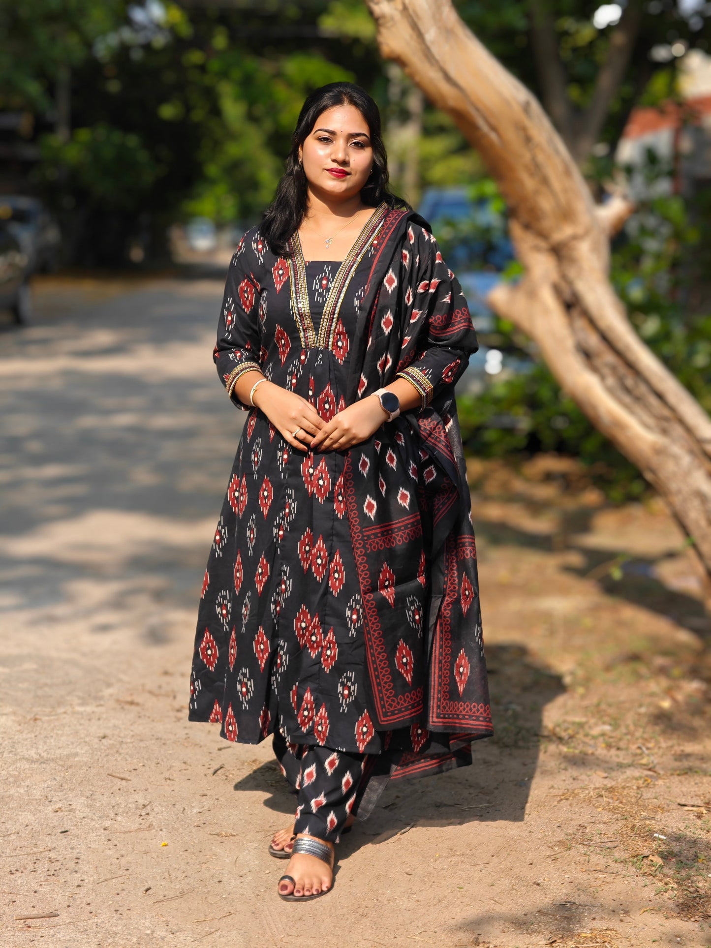 Kaju Katri Design Cotton Readymade Suit Set