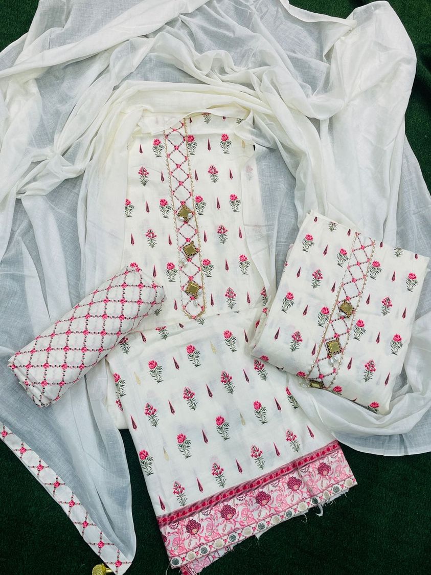 Fancy Cotton Printed Dress Material With Dupatta For Women