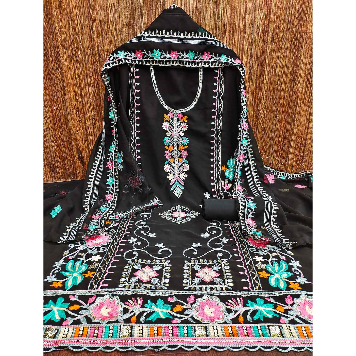 Festive Floral Sequins Embroidered Georgette Dress Material