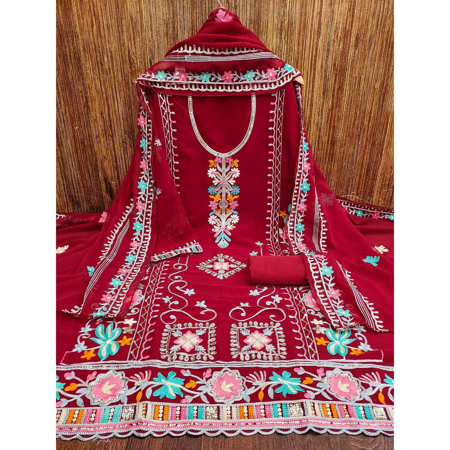 Festive Floral Sequins Embroidered Georgette Dress Material