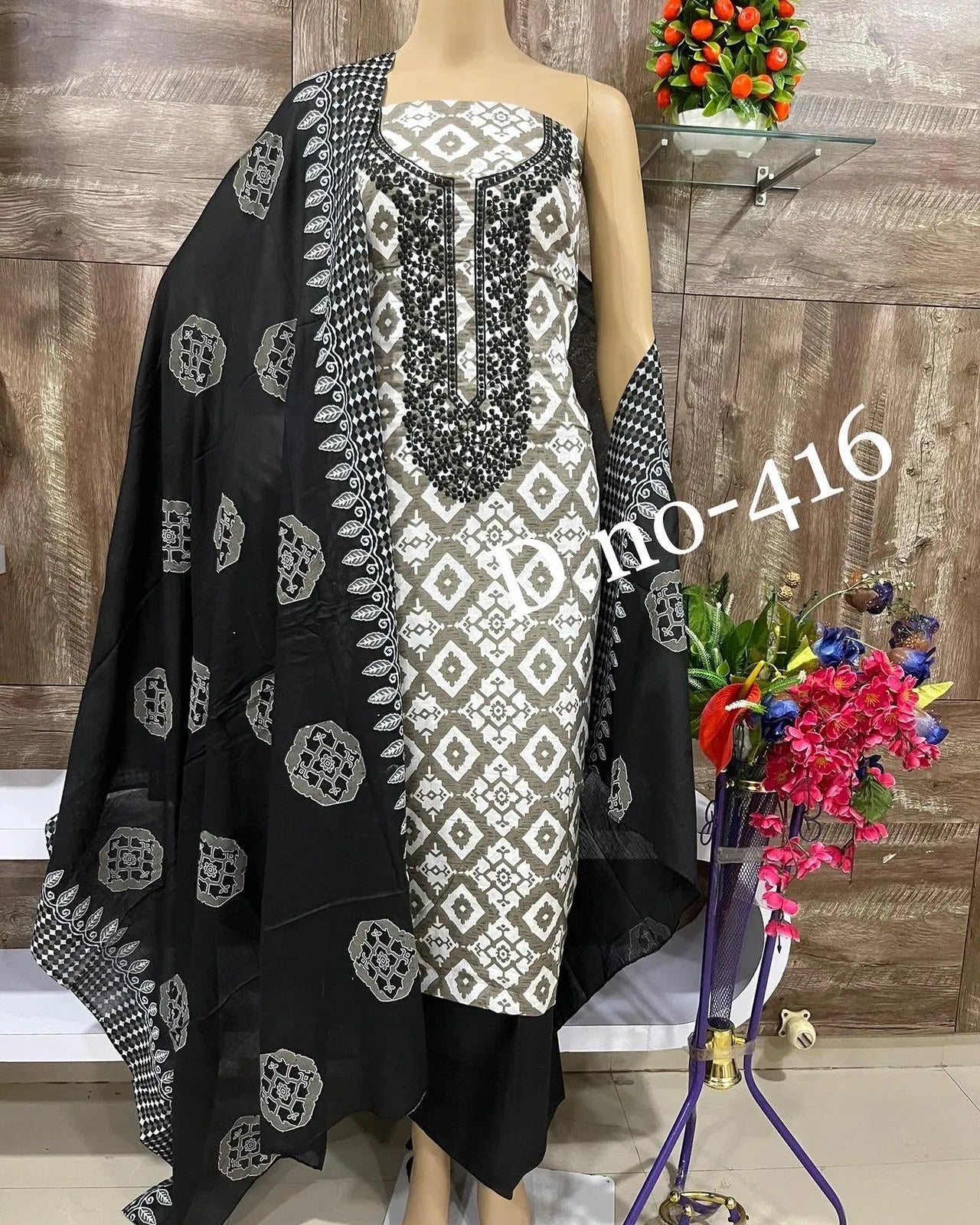 Stylish Cambric Cotton Dress Material With Dupatta Set