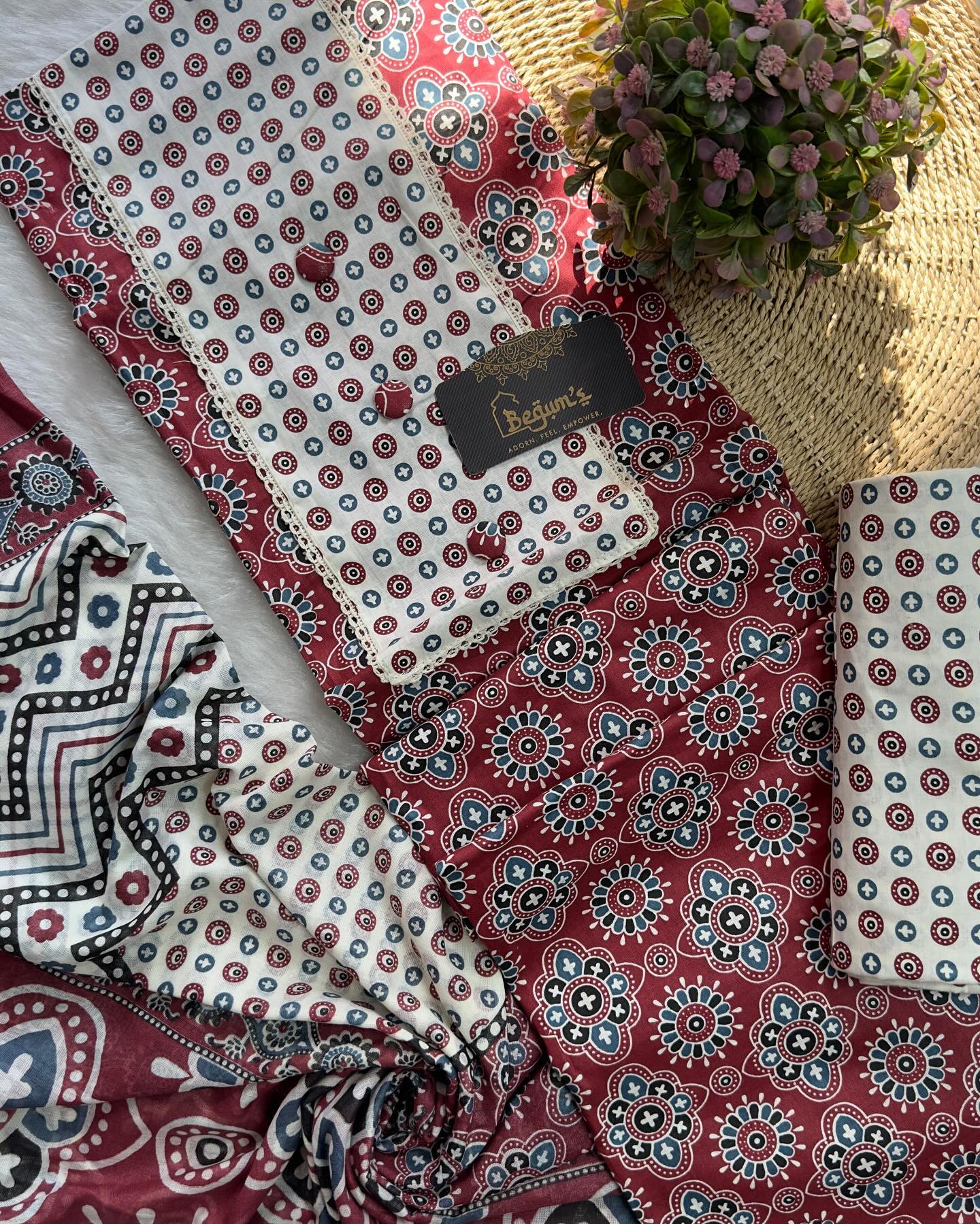 Fancy Cambric Cotton Unstitched Dress Material For Women