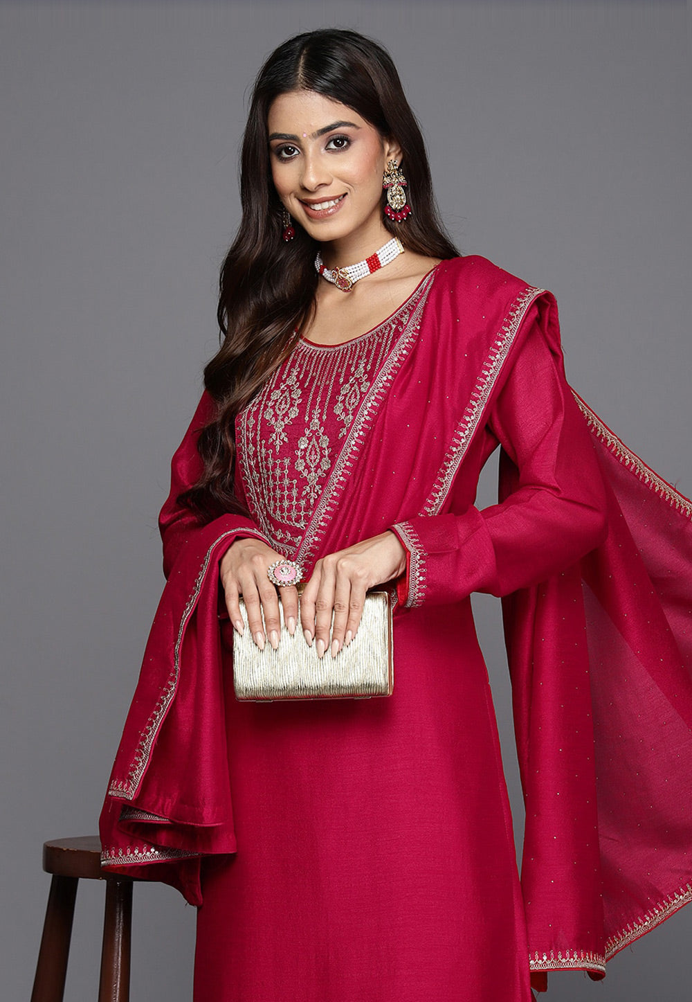 Women Embroidered Straight Kurta Set