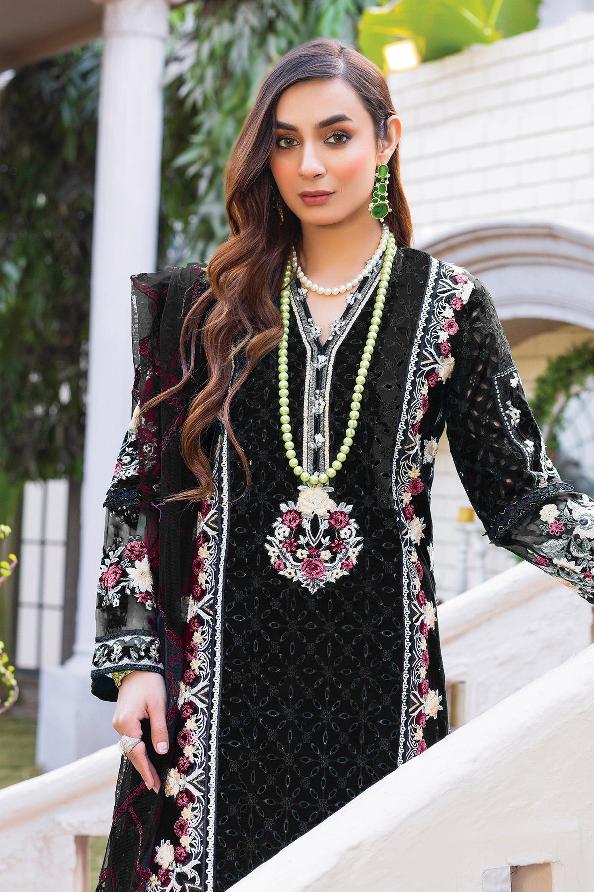 Elegant Black Georgette Embroidered Dress Material with Dupatta For Women