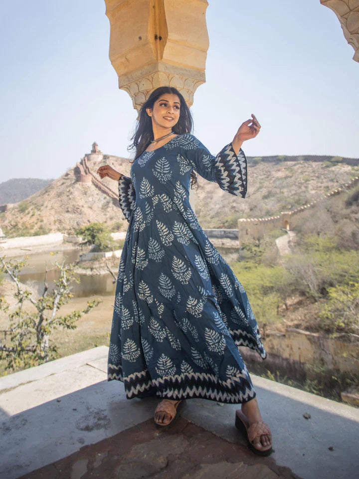 Blue Long Cotton Anarkali