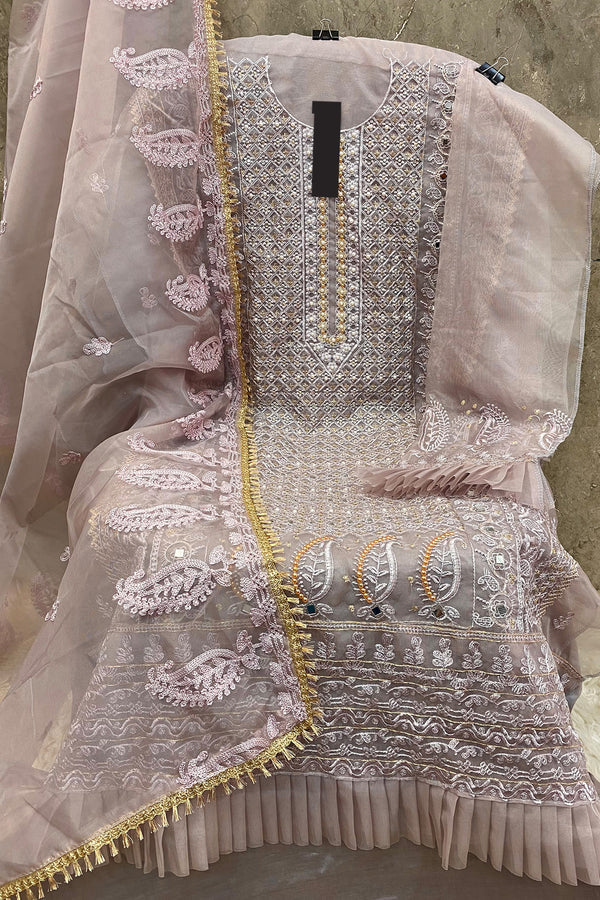 Elegant Lavender Georgette Embroidered Dress Material with Dupatta For Women