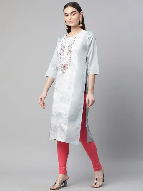 Beautiful Grey Coloured Embellished And Embroidery Kurti For Women