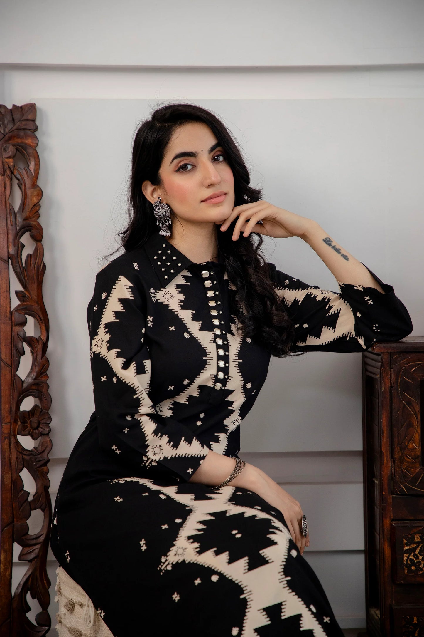 Women's Black Rayon Kurta Afghani Salwar Set