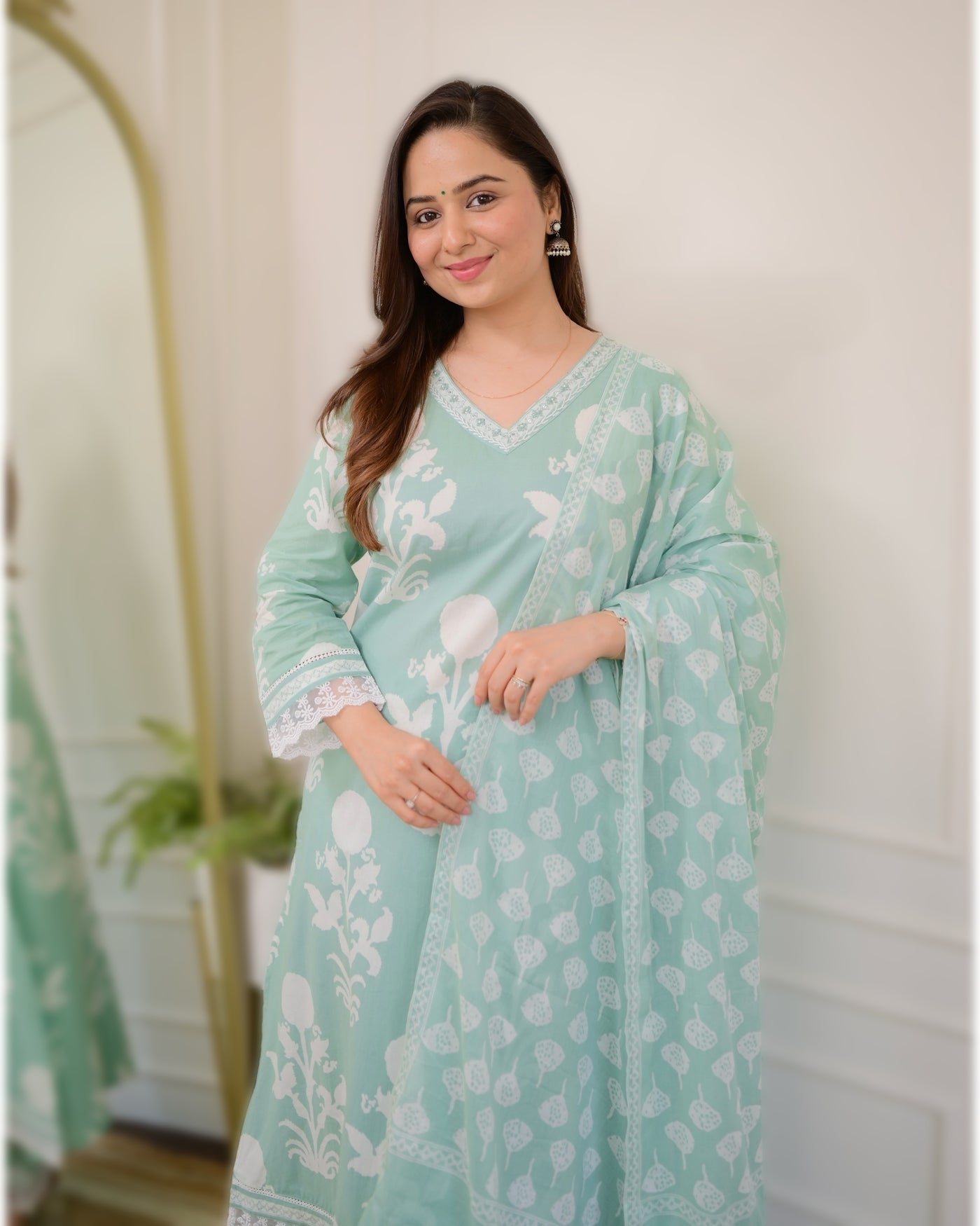Mint Green Mul Cotton Soft Suit Set for Women