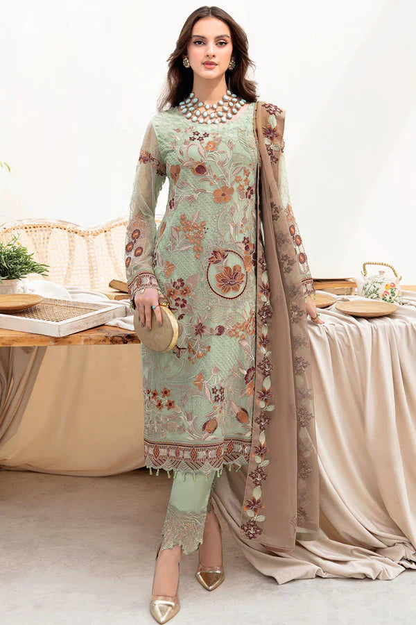 Elegant Green Georgette Embroidered Dress Material with Dupatta For Women