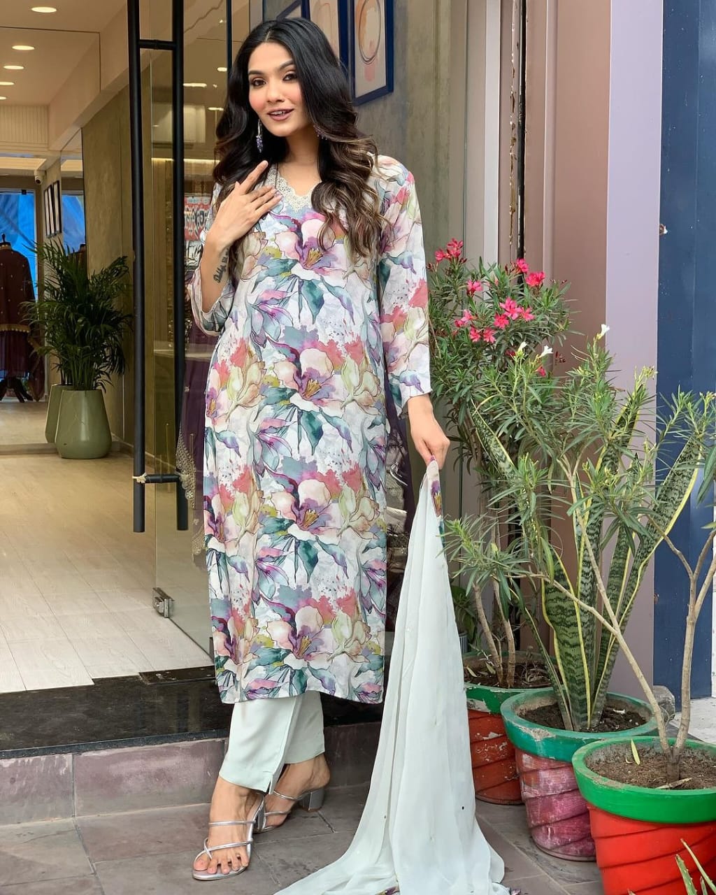 Muslin Suit with Digital Print Dupatta