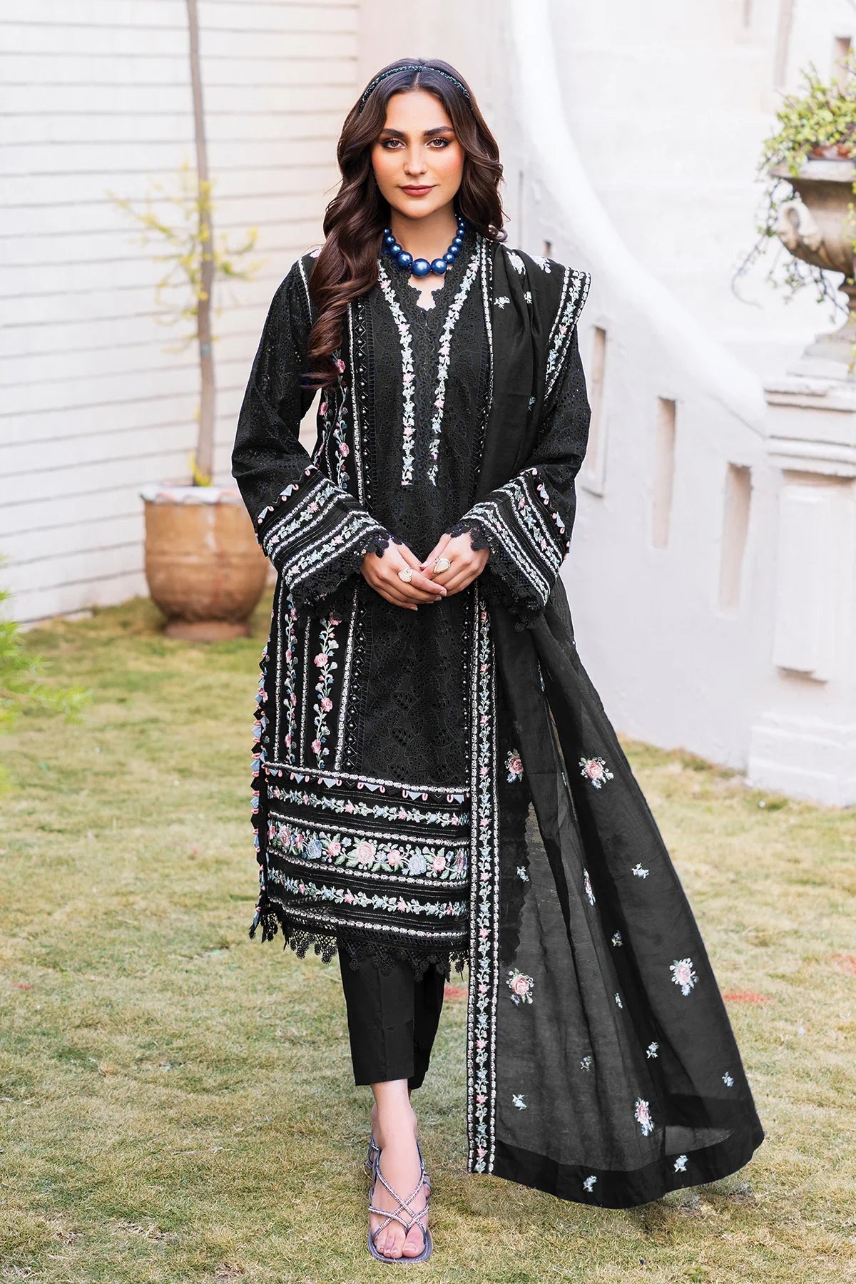 Women Stylish Georgette Embroidered Semi Stitched Dress Material with Dupatta