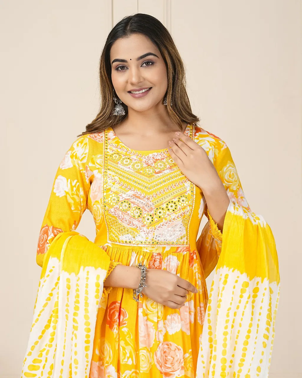 Beautiful Cotton Yellow Printed Kurta Pant And Dupatta Set For Women