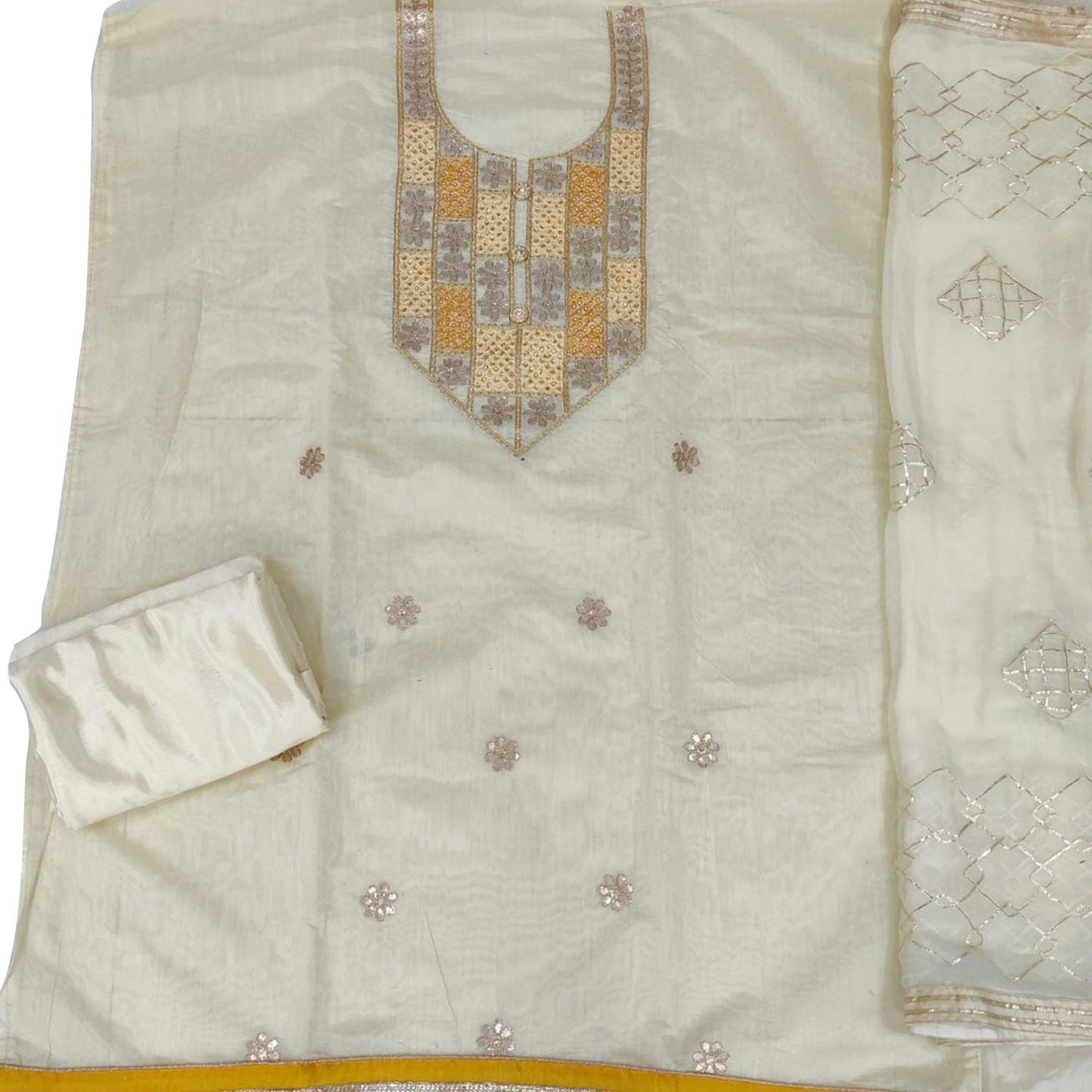 Elegant Chanderi Silk Embroidered Dress Material with Dupatta For Women