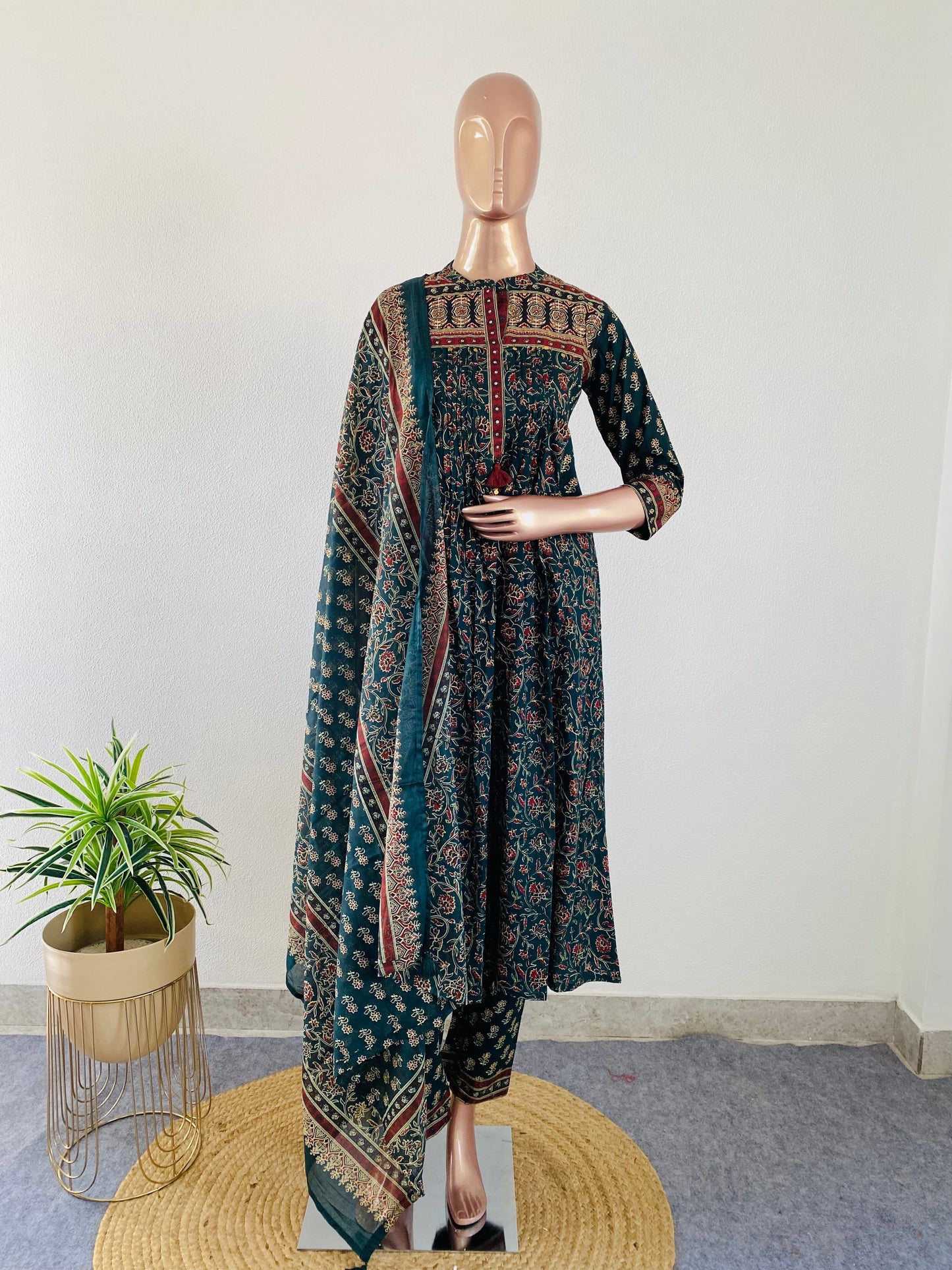 Ajrakh Print A-Line Kurta Pant Set with Pocket