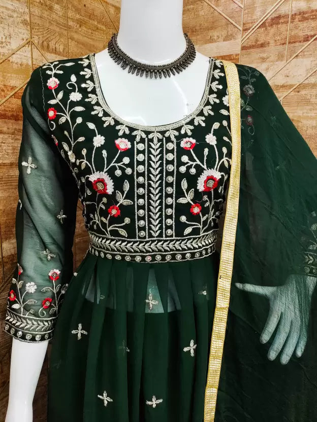 Elegant Georgette Dress Material with Dupatta For Women Naira Cut (Semi Stitched)