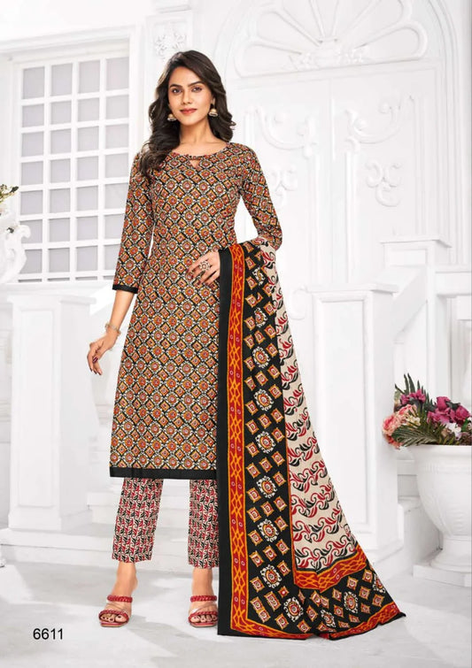 Elegant Multicolor Cotton Printed Dress Material With Dupatta For Women