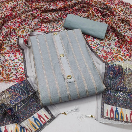 Tantalizing Ash Grey Jacquard Dress Material