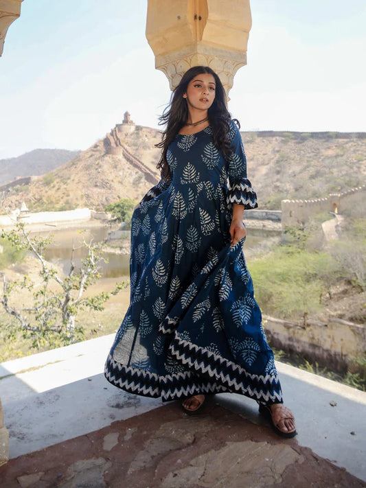Blue Long Cotton Anarkali