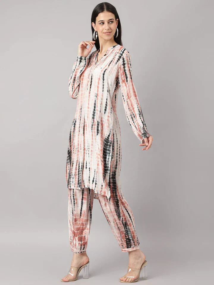 Cream Tie and Dye Kurta with Pant Set