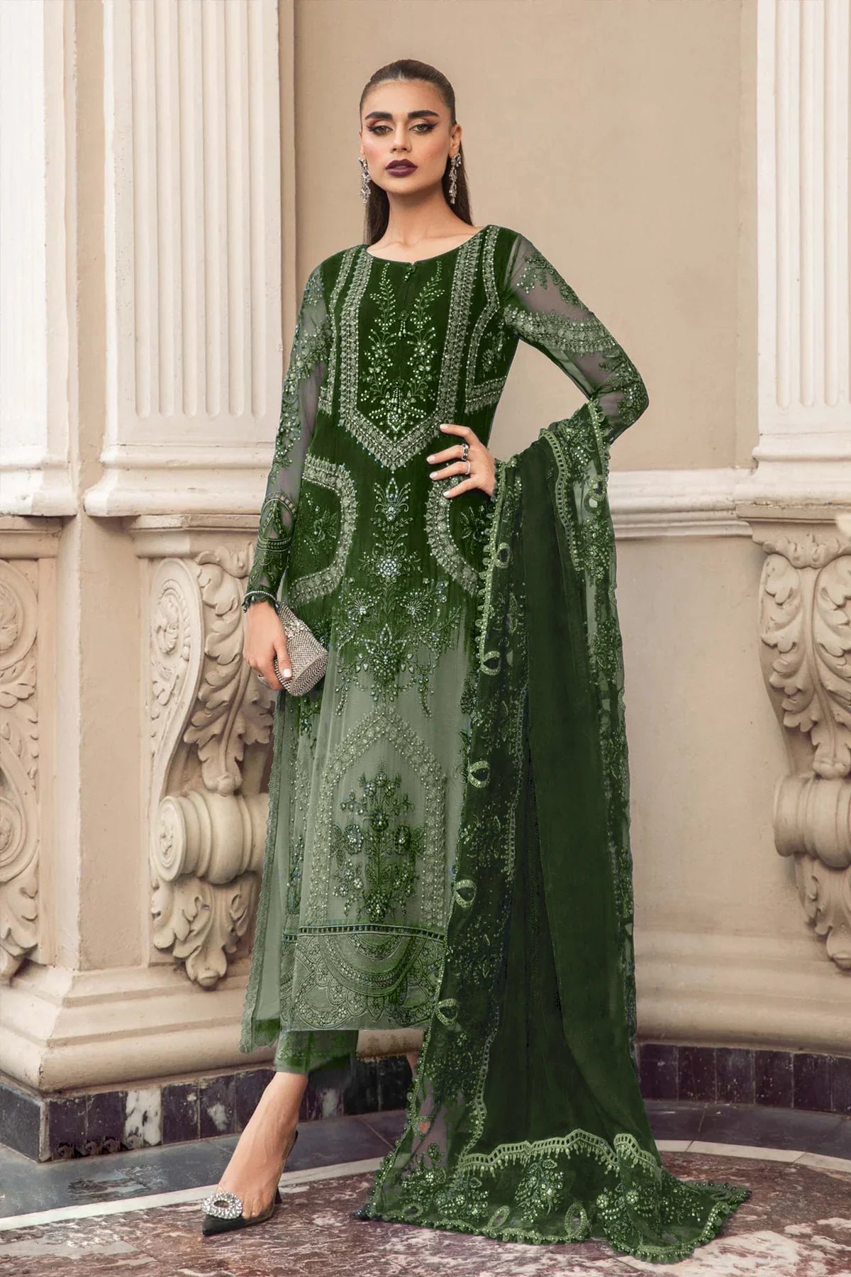 Elegant Organza Embroidered Unstitched Dress Material With Duppatta For Women