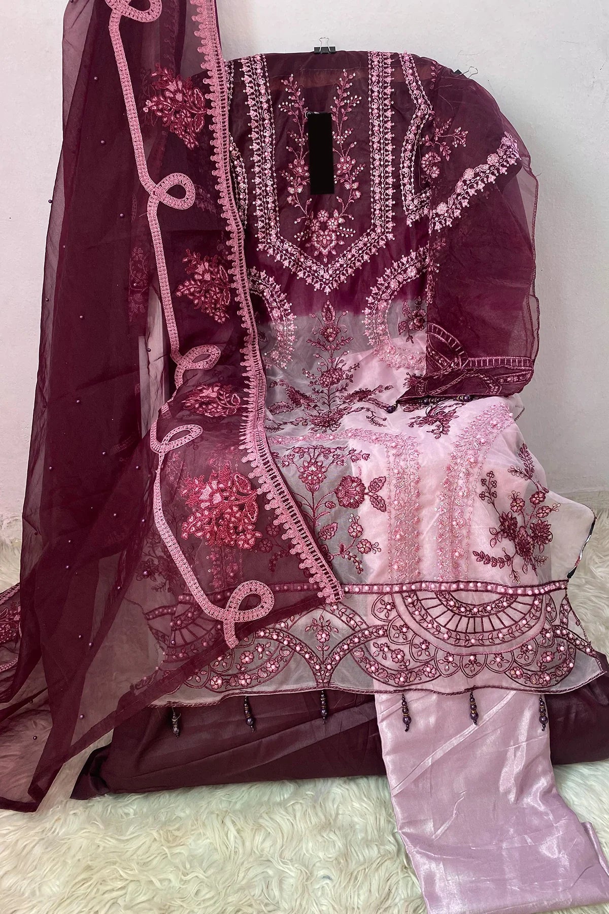 Elegant Organza Embroidered Unstitched Dress Material With Duppatta For Women