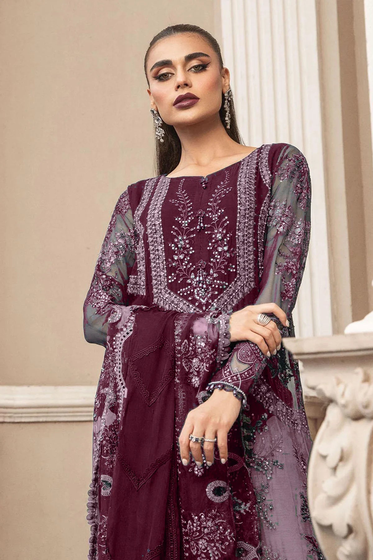 Elegant Organza Embroidered Unstitched Dress Material With Duppatta For Women
