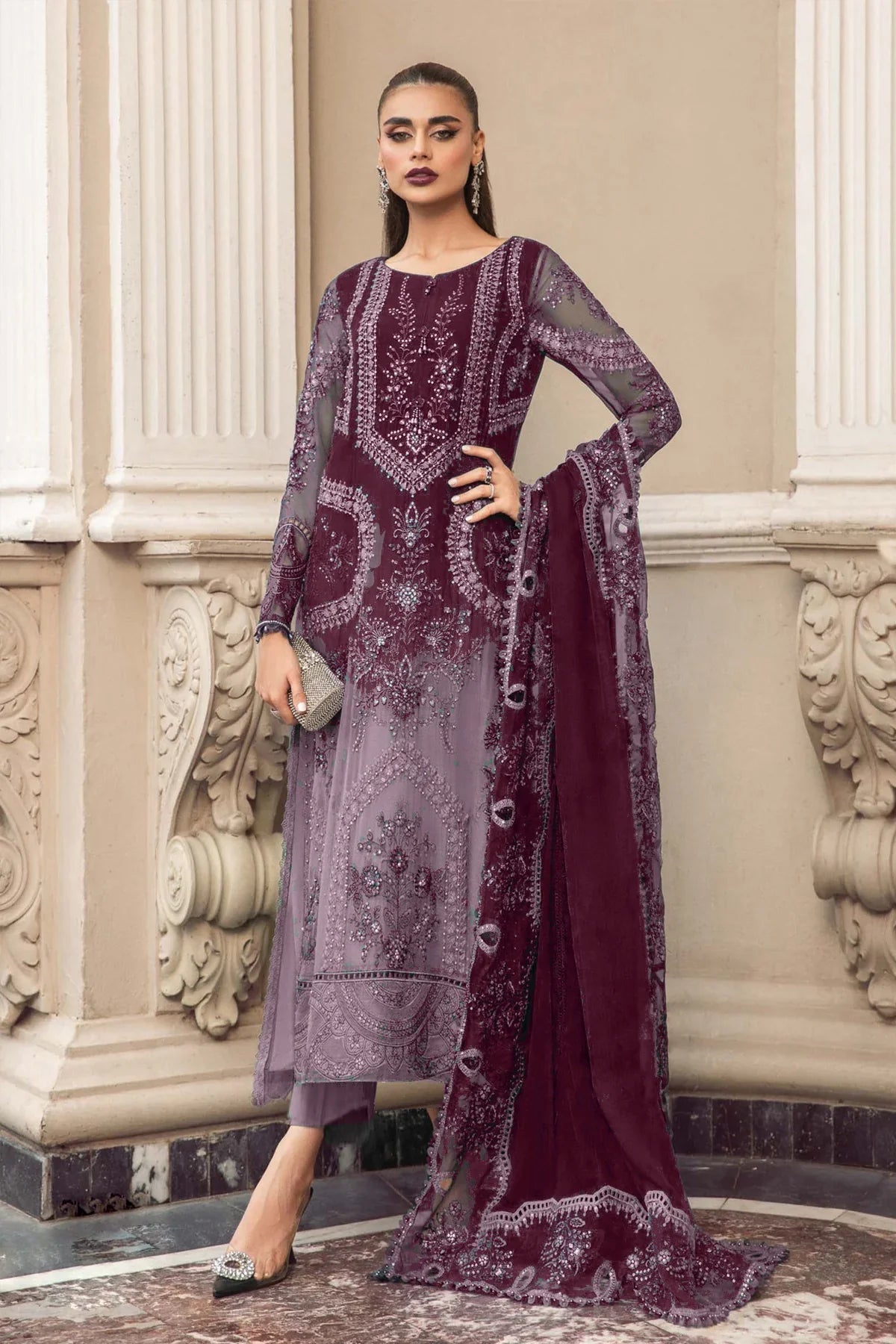 Elegant Organza Embroidered Unstitched Dress Material With Duppatta For Women