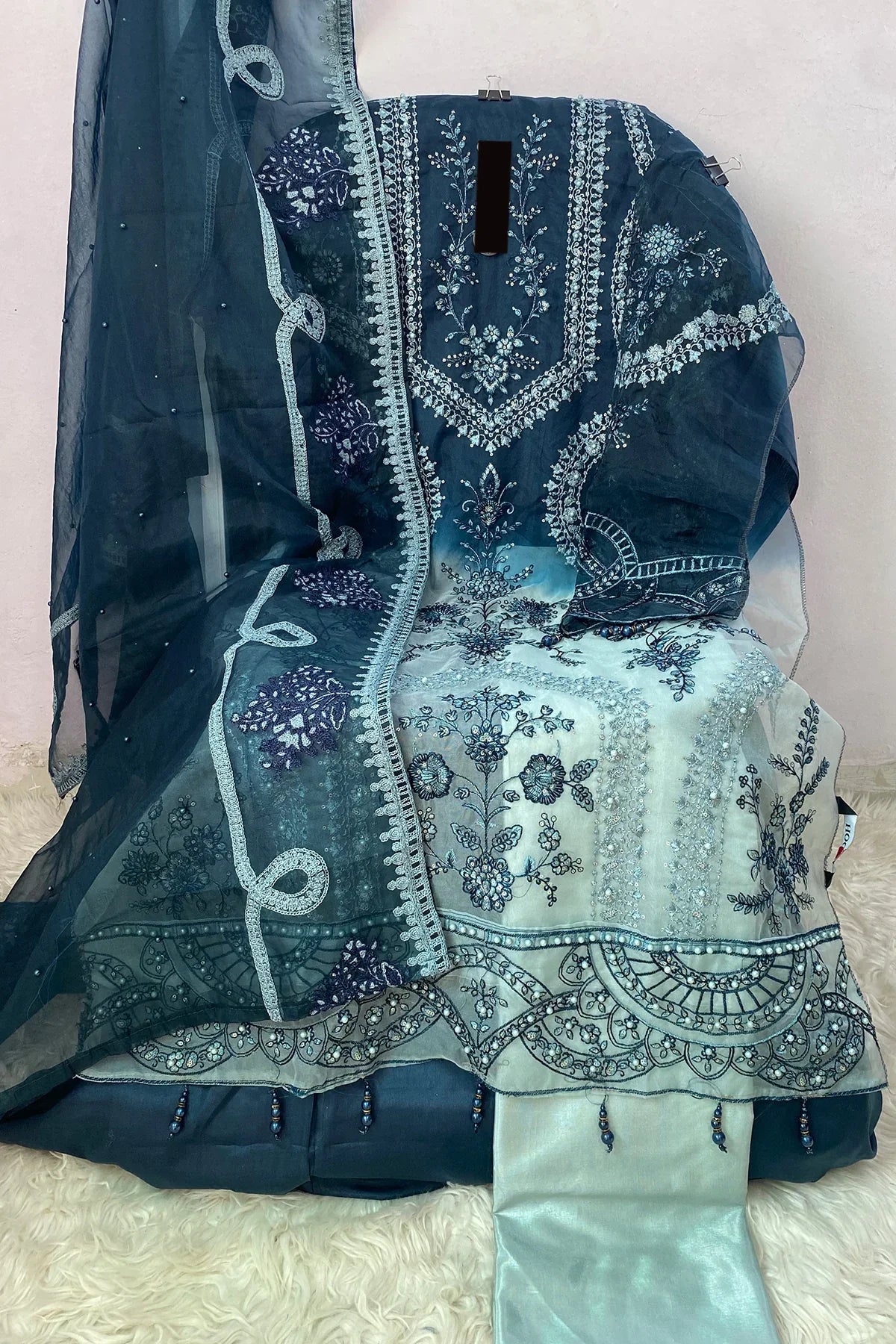 Elegant Organza Embroidered Unstitched Dress Material With Duppatta For Women