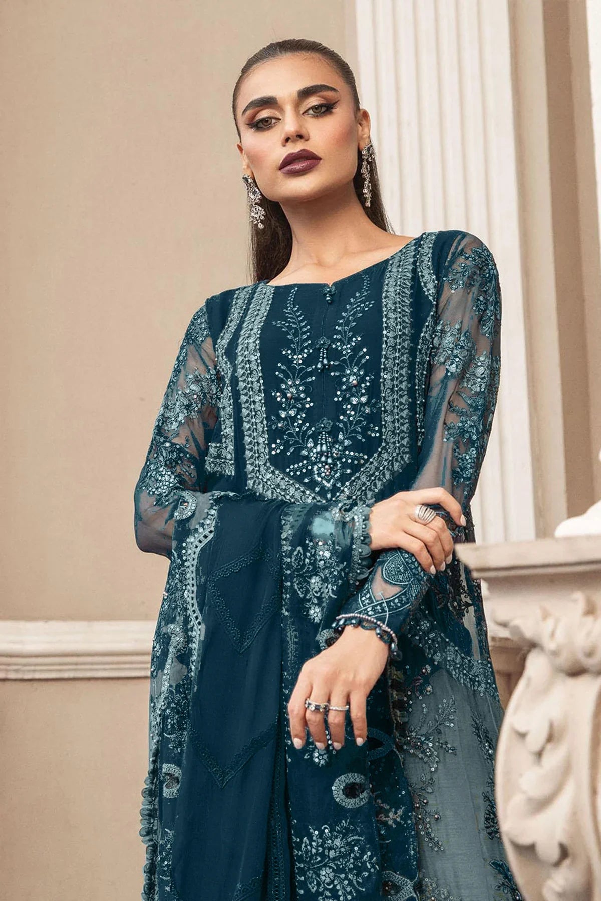 Elegant Organza Embroidered Unstitched Dress Material With Duppatta For Women