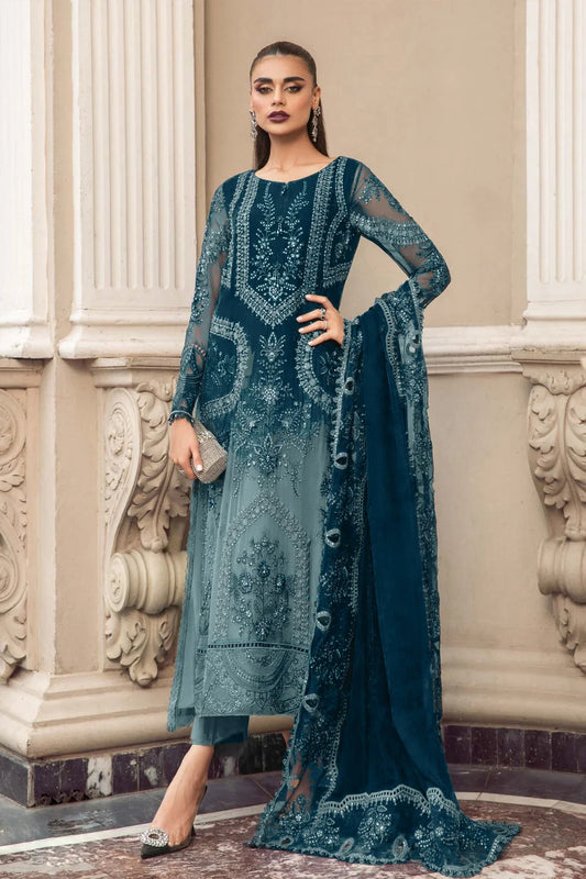 Elegant Organza Embroidered Unstitched Dress Material With Duppatta For Women