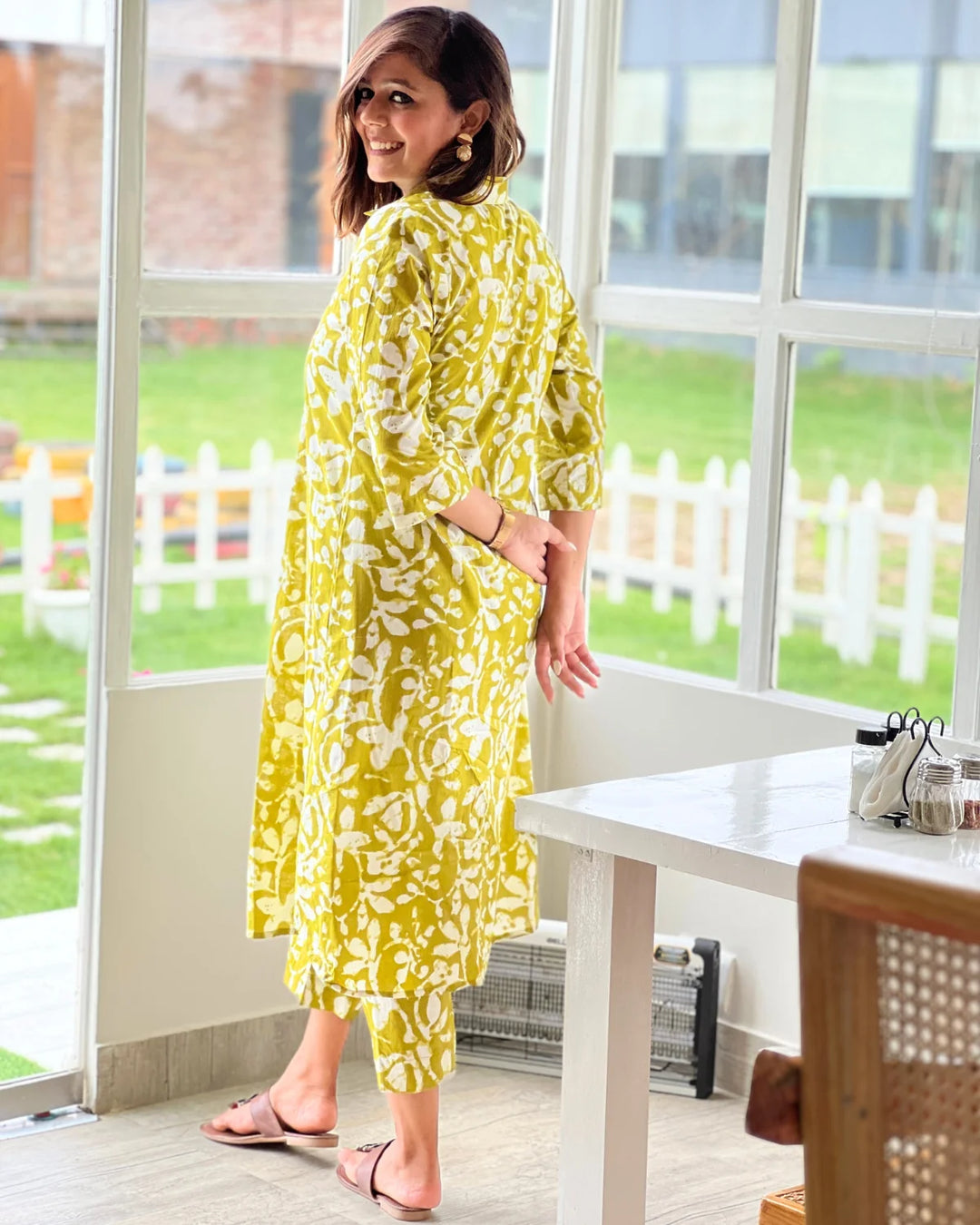 Green Cotton Kurta Pant Set Casual Wear for Women