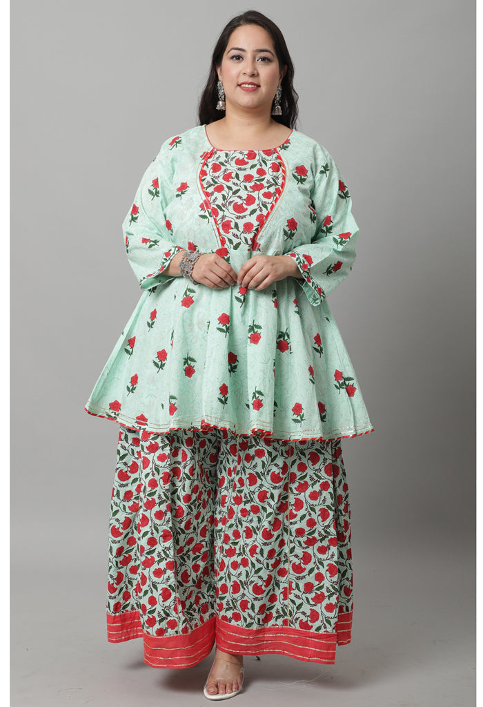 Stylish Plus Size Pure Cambric Cotton Printed Kurta Set With Dupatta For Women