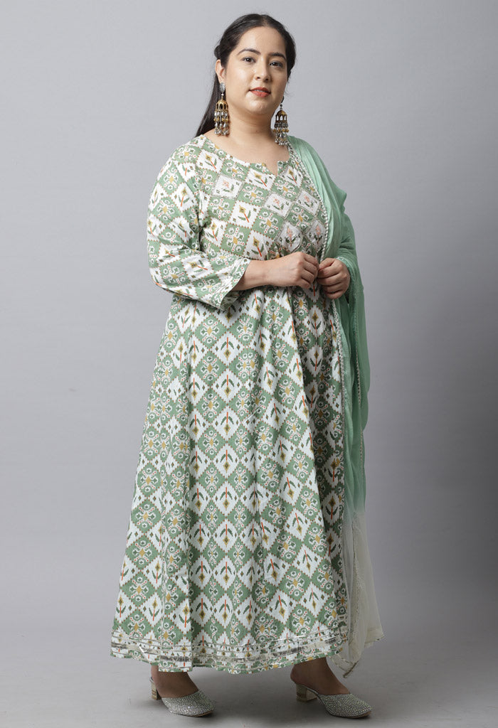 Pure Cambric Cotton Embroidered Plus Size Kurta Set With Dupatta
