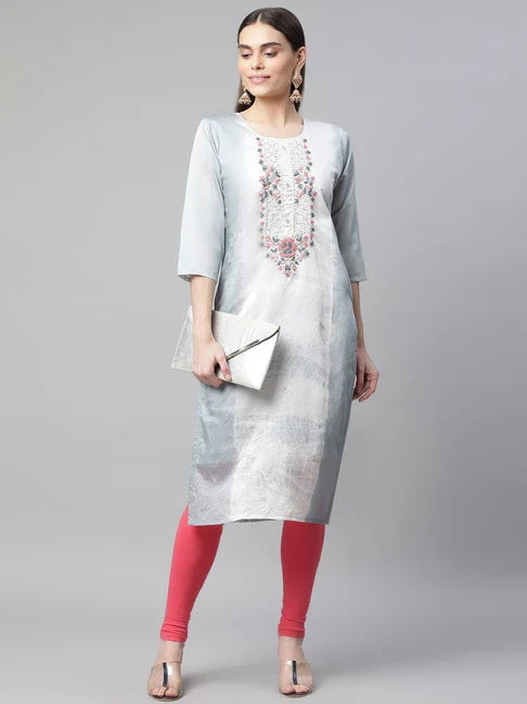 Beautiful Grey Coloured Embellished And Embroidery Kurti For Women