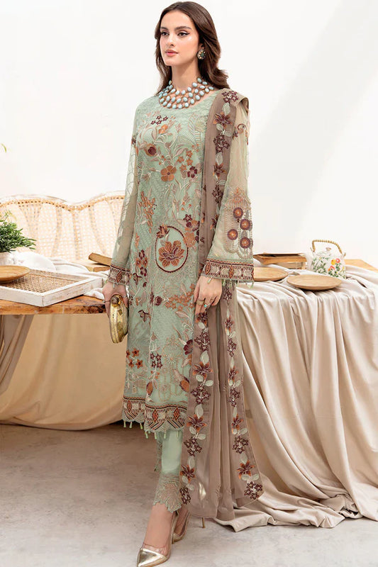 Elegant Green Georgette Embroidered Dress Material with Dupatta For Women