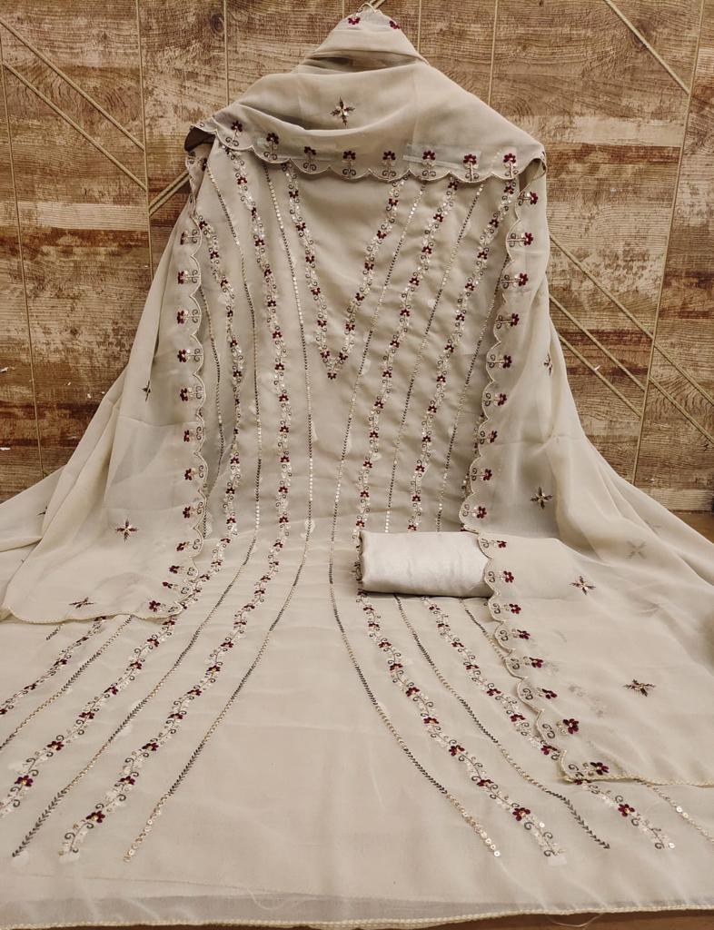 Designer Georgette Unstitched Dress Material Top With Bottom Wear And Dupatta Set for Women