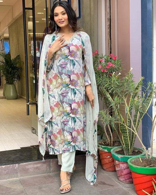 Muslin Suit with Digital Print Dupatta