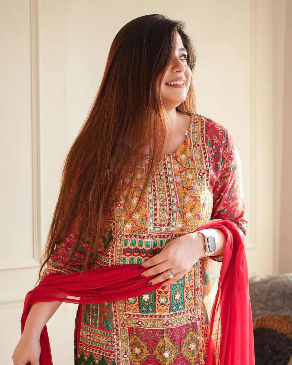 Heavy Khatli Embroidered Suit Set with Zari Weaving and Lace Dupatta