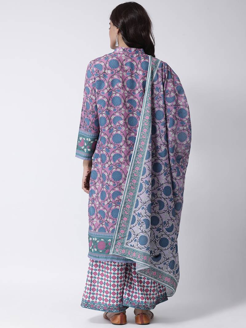 Printed Rayon Mandarin Women's Kurta Palazzo Set