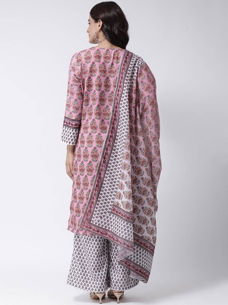 Pink Rayon Kurta, Bottom and Dupatta Set