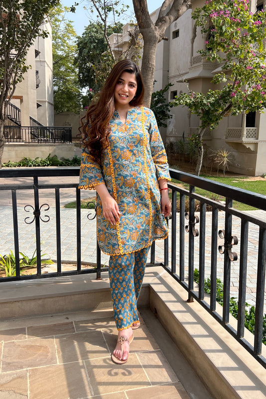 Beautiful Designer Women's Cotton Kurti Palazzo, Kurta Pant Set