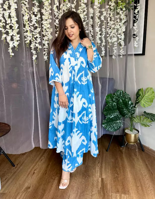 Ikkat Print Bright Colored Pure Cotton Co-ord Set