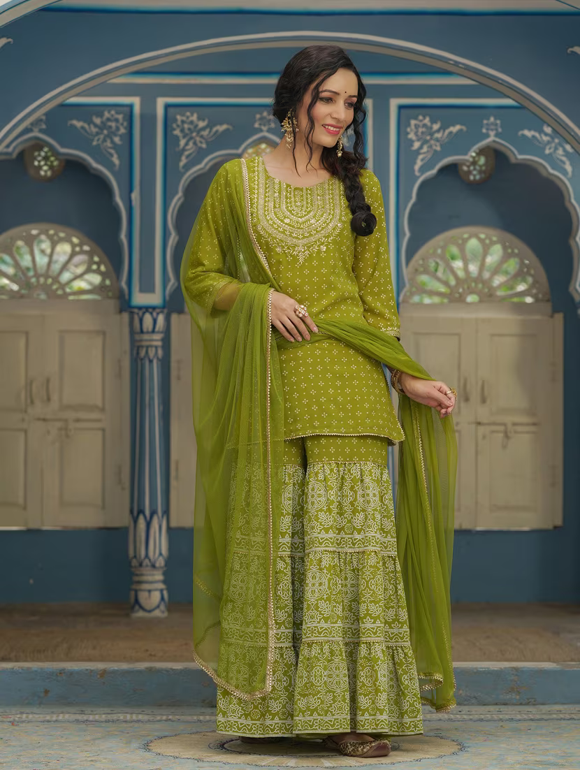 Georgette Women’s Kurta and Sharara Set